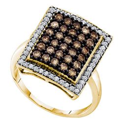 1.03 CTW Cognac-brown Color Diamond Rectangle Cluster Ring 10KT Yellow Gold - REF-52W4K