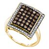 Image 1 : 1.03 CTW Cognac-brown Color Diamond Rectangle Cluster Ring 10KT Yellow Gold - REF-52W4K