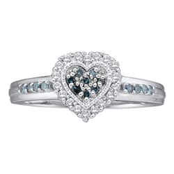 0.25 CTW Blue Color Diamond Heart Cluster Ring 14KT White Gold - REF-30X2Y