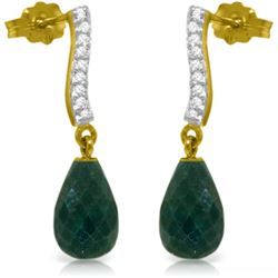 Genuine 6.88 ctw Green Sapphire Corundum & Diamond Earrings Jewelry 14KT Yellow Gold - REF-47Y3F