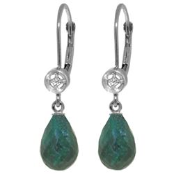 Genuine 6.63 ctw Green Sapphire Corundum & Diamond Earrings Jewelry 14KT White Gold - REF-29P7H