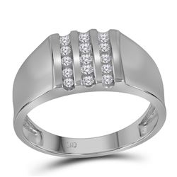 0.25 CTW Mens Channel-set Diamond Triple Row Wedding Ring 10KT White Gold - REF-30X2Y