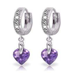 Genuine 1.77 ctw Amethyst & Diamond Earrings Jewelry 14KT White Gold - REF-35F2Z