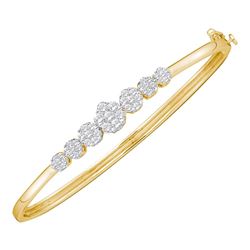 1 CTW Diamond Flower Cluster Bangle Bracelet 14KT Yellow Gold - REF-119N9F