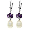 Genuine 9.35 ctw Pearl & Amethyst Earrings Jewelry 14KT White Gold - REF-26P6H