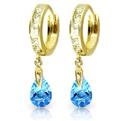 Genuine 4.2 ctw White Topaz & Blue Topaz Earrings Jewelry 14KT Yellow Gold - REF-51T5A