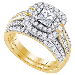 2 CTW Princess Diamond Double Halo Bridal Engagement Ring 14k Yellow Gold - REF-442F4N