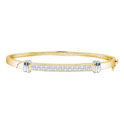 1 CTW Princess Diamond Bangle Bracelet 14KT Two-tone Gold - REF-177X2Y