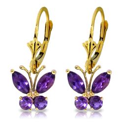 Genuine 1.24 ctw Amethyst Earrings Jewelry 14KT Yellow Gold - REF-38A2K