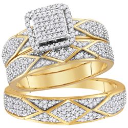 0.75 CTW His & Hers Diamond Cluster Matching Bridal Ring 10KT Yellow Gold - REF-67K4W