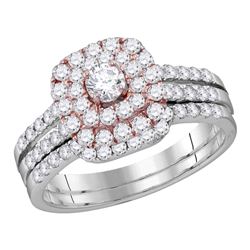 1.2 CTW Diamond Double Halo Rose-tone Bridal Engagement Ring 14KT White Gold - REF-112N5F