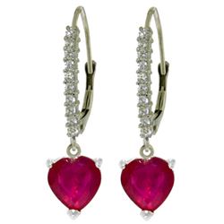 Genuine 3.2 ctw Ruby & Diamond Earrings Jewelry 14KT White Gold - REF-72K3V