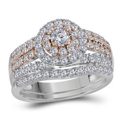 1.5 CTW Diamond Double Halo Rose-tone Bridal Engagement Ring 14KT White Gold - REF-134X9Y