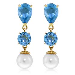 Genuine 10.50 ctw Blue Topaz & Pearl Earrings Jewelry 14KT Yellow Gold - REF-40R9P