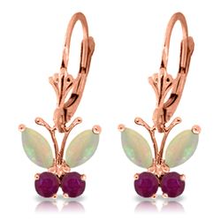 Genuine 1.39 ctw Opal & Ruby Earrings Jewelry 14KT Rose Gold - REF-41P4H