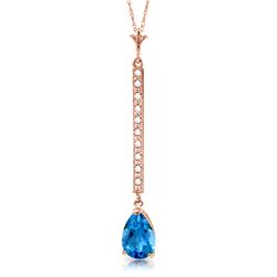 Genuine 1.80 ctw Blue Topaz & Diamond Necklace Jewelry 14KT Rose Gold - REF-33T4A