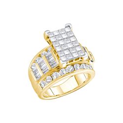 3 CTW Princess Diamond Cluster Bridal Engagement Ring 14KT Yellow Gold - REF-274N4F