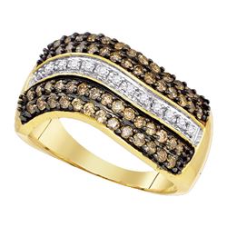 0.90 CTW Cognac-brown Color Diamond Ring 10KT Yellow Gold - REF-49N5F