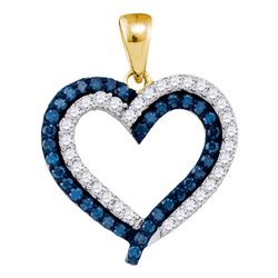 1 CTW Blue Color Diamond Heart Outline Pendant 10KT Yellow Gold - REF-41H9M