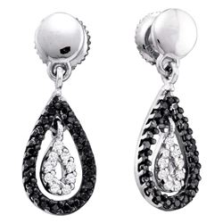 0.33 CTW Black Color Diamond Small Teardrop Dangle Earrings 14KT White Gold - REF-30M2H