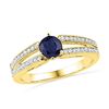 Image 1 : 0.20 CTW Created Blue Sapphire Solitaire Split-shank Ring 10KT Yellow Gold - REF-25W4K