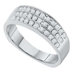 0.50 CTW Mens Pave-set Diamond Triple Row Wedding Ring 14KT White Gold - REF-49W5K