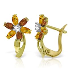 Genuine 1.10 ctw Citrine, Garnet & Diamond Earrings Jewelry 14KT Yellow Gold - REF-36P3H