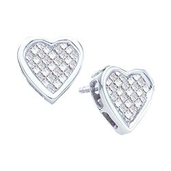 0.50 CTW Princess Diamond Cluster Heart Screwback Stud Earrings 14KT White Gold - REF-52F4N