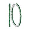 Image 1 : 2 CTW Emerald Hoop Earrings 14KT White Gold - REF-97M4H