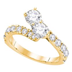 1.46 CTW Diamond 2-stone Hearts Together Bridal Ring 14KT Yellow Gold - REF-187N4F