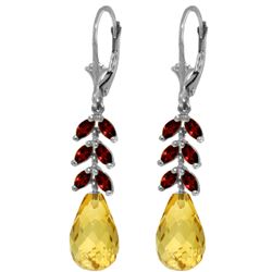 Genuine 11.20 ctw Citrine & Garnet Earrings Jewelry 14KT White Gold - REF-56N2R