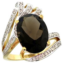 Natural 5.76 ctw smoky-topaz & Diamond Engagement Ring 14K Yellow Gold - REF-92V7F