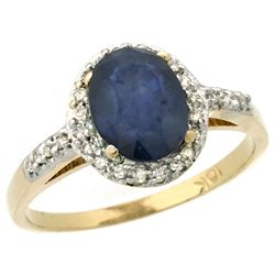 Natural 1.57 ctw Blue-sapphire & Diamond Engagement Ring 10K Yellow Gold - REF-38A9V