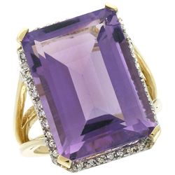 Natural 15.06 ctw amethyst & Diamond Engagement Ring 10K Yellow Gold - REF-64R3Z