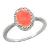 Natural 1.17 ctw Coral & Diamond Engagement Ring 10K White Gold - REF-19K9R