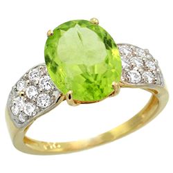 Natural 3.13 ctw peridot & Diamond Engagement Ring 14K Yellow Gold - REF-62X9A