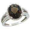 Natural 3.47 ctw Smoky-topaz & Diamond Engagement Ring 10K White Gold - REF-34N7G