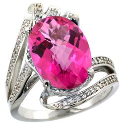 Natural 5.76 ctw pink-topaz & Diamond Engagement Ring 14K White Gold - REF-92Z7Y