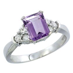 Natural 1.48 ctw amethyst & Diamond Engagement Ring 14K White Gold - REF-52G3M