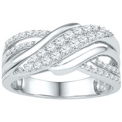 0.50 CTW Diamond Crossover Ring 10KT White Gold - REF-52N4F