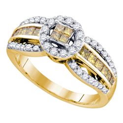 0.82 CTW Princess Yellow Color Diamond Cluster Ring 14KT Yellow Gold - REF-63W2K