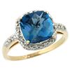 Natural 3.92 ctw London-blue-topaz & Diamond Engagement Ring 10K Yellow Gold - REF-27W3K