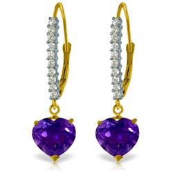 Genuine 3.55 ctw Amethyst & Diamond Earrings Jewelry 14KT Yellow Gold - REF-62H2X