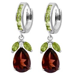 Genuine 14.3 ctw Garnet & Peridot Earrings Jewelry 14KT White Gold - REF-93X3M