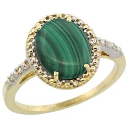 Natural 2.77 ctw Malachite & Diamond Engagement Ring 14K Yellow Gold - REF-32Y4X