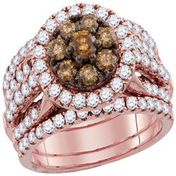 4.01 CTW Brown Diamond 3-Piece Bridal Engagement Ring 14KT Rose Gold - REF-389M9H