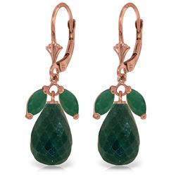 Genuine 18.6 ctw Emerald & Green Sapphire Corundum Earrings Jewelry 14KT Rose Gold - REF-49R3P