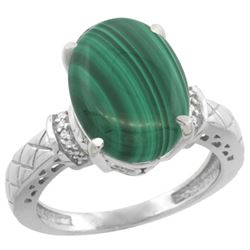 Natural 5.53 ctw Malachite & Diamond Engagement Ring 14K White Gold - REF-53M9H