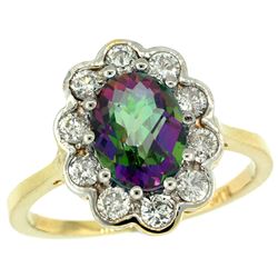 Natural 2.34 ctw Mystic-topaz & Diamond Engagement Ring 14K Yellow Gold - REF-81F4N