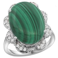 Natural 14.23 ctw malachite & Diamond Engagement Ring 14K White Gold - REF-107F6N